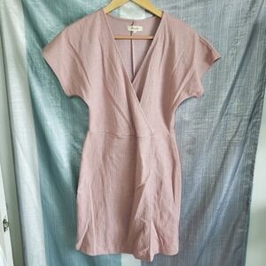 Madewell Womens Dusty Rose Pink Textured Wrap Mini Dress AL717 XS Short Sleeve